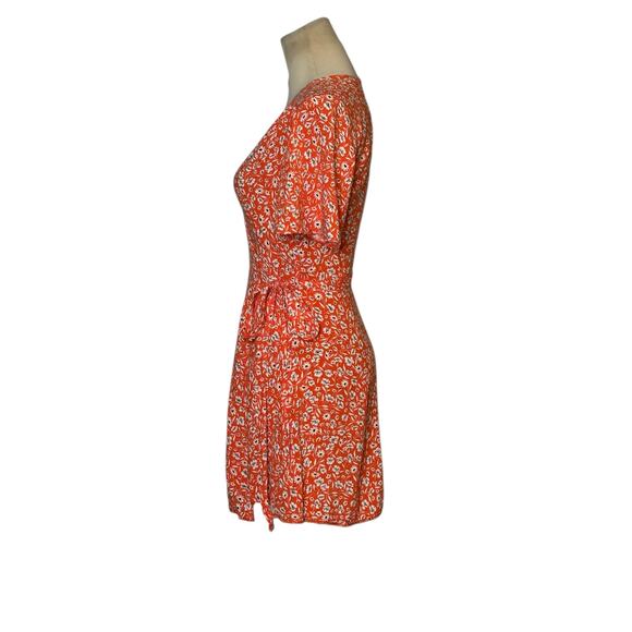 Nobody’s Child orange floral short sleeves wrap mini dress size XS - Picture 15 of 16